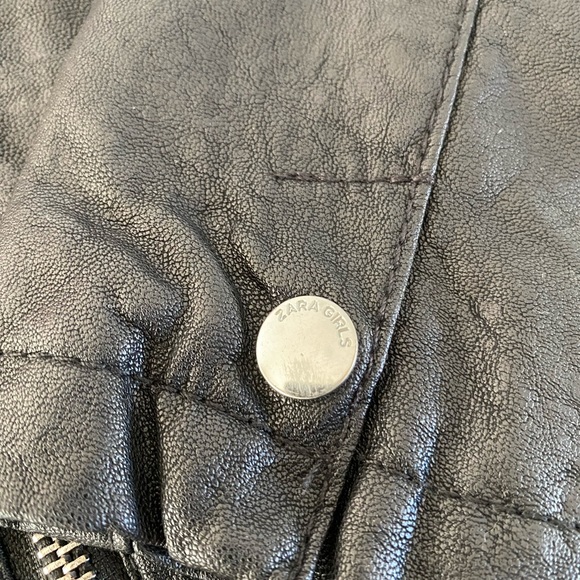 Zara leather-like black biker jacket, Girls size 4 - Picture 2 of 6